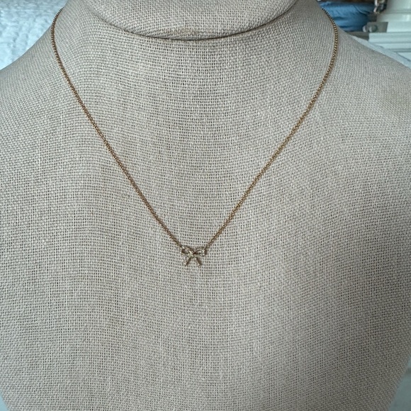 14k Yellow Gold and Diamond Bow Necklace - Picture 3 of 7